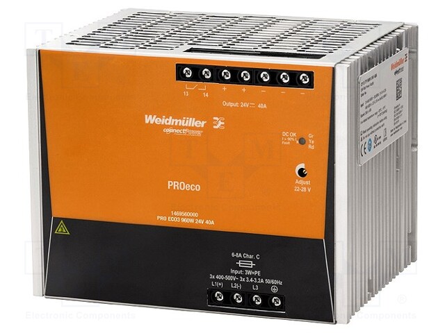 Power supply: switched-mode; 960W; 24VDC; 40A; 450÷800VDC; 2.9kg