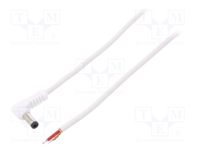 Cable; wires,DC 5,5/2,5 plug; angled; 1mm2; white; 1.5m; -20÷70°C