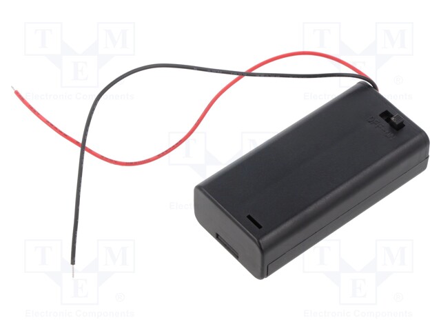 Holder; AA,R6; Batt.no: 2; cables; black; with switch,snapped-in