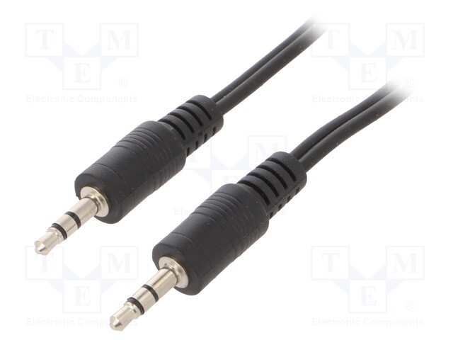 Cable; Jack 3.5mm 3pin plug,both sides; 2m; black; Øcable: 2.6mm