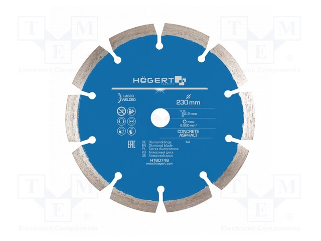 Cutting diamond wheel; Ø: 230mm; Øhole: 22.2mm; Disc thick: 2.2mm