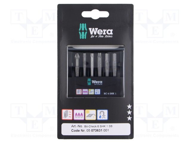 Kit: screwdriver bits; Hex Plus key,Phillips,Torx®; 50mm; 6pcs.