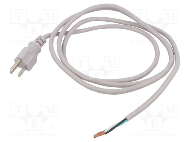 Cable; NEMA 5-15 (B) plug,wires; PVC; 1.8m; grey; 3x18AWG; 10A