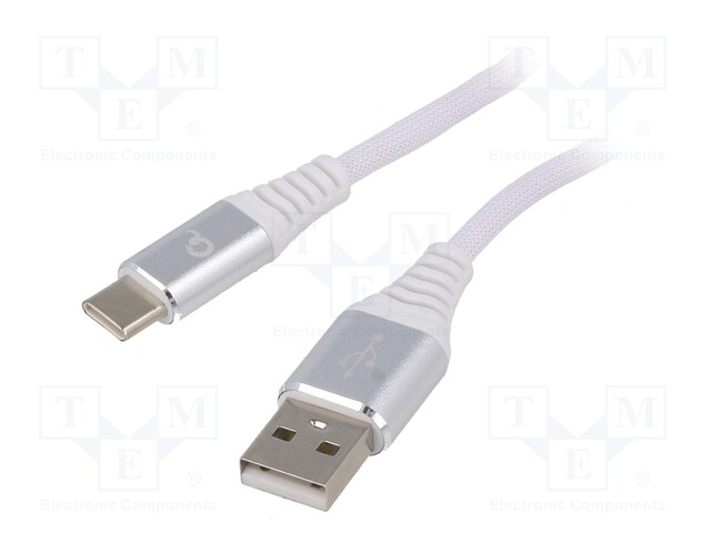 Cable; USB 2.0; USB A plug,USB C plug; gold-plated; 1m; white