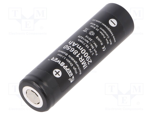 Re-battery: Li-Ion; 18650,MR18650; 3.7V; 2800mAh; Ø18.5x66mm; 10A