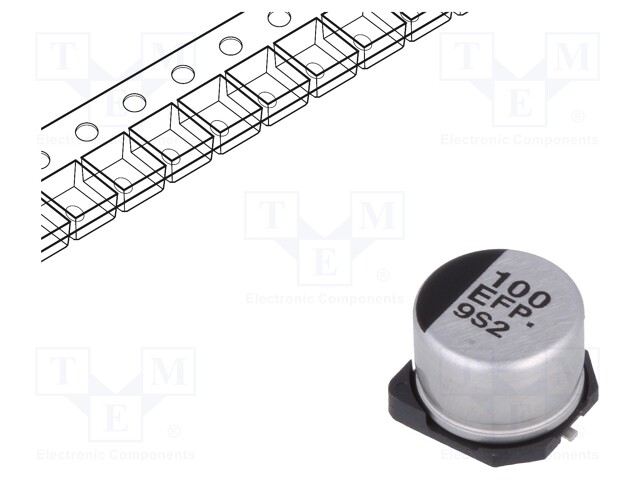 Capacitor: electrolytic; low impedance; 100uF; 25VDC; Case: E; FP