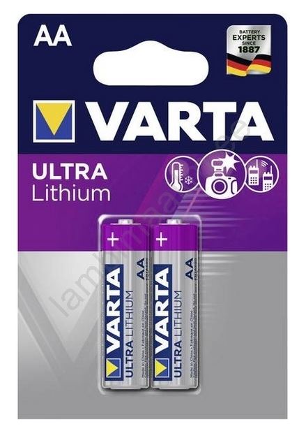 Battery: Varta Ultra Lithium; 1.5V; AA,R6; Batt.no: 2; Ø14.5x50.5mm; 2900mAh