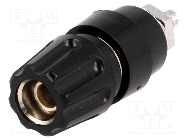 Socket; 4mm banana; 63A; 60VDC; Cutout: Ø9mm; black; screw; 2mΩ