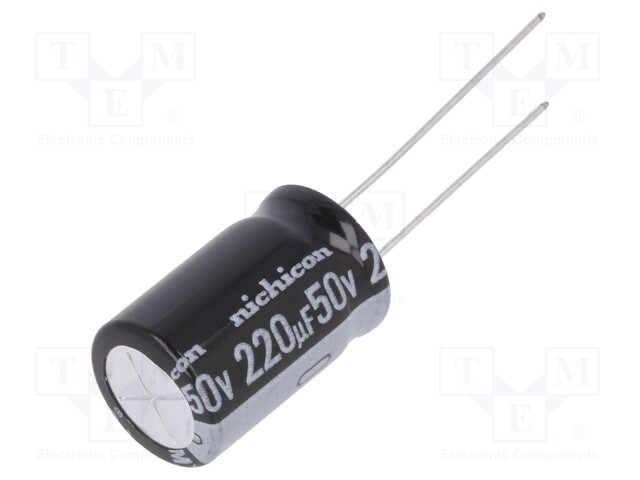 Capacitor: electrolytic; THT; 220uF; 50VDC; Ø12.5x20mm; Pitch: 5mm