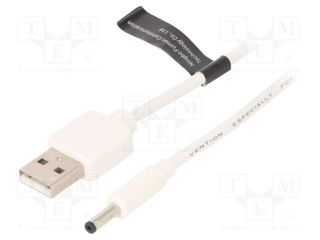 Cable; USB A plug,DC 3,5x1,35 plug; white; 0.5m; Core: Cu