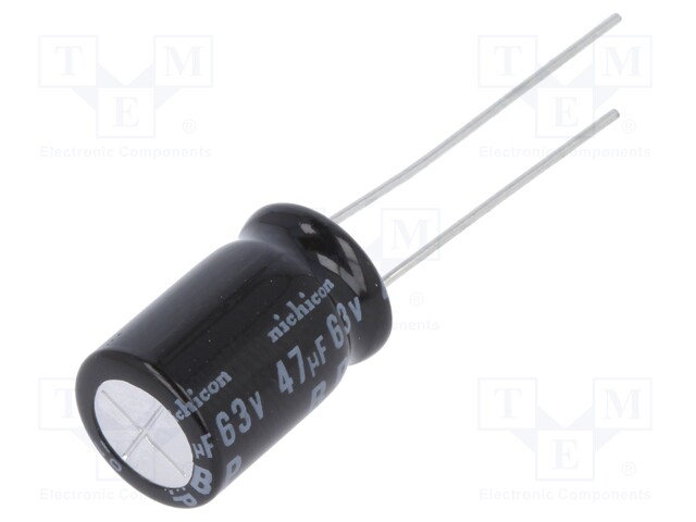 Capacitor: electrolytic; bipolar; THT; 47uF; 63VDC; Ø10x16mm; ±20%