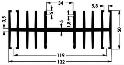 Heatsink: extruded; H; TO3; natural; L: 1000mm; W: 132mm; H: 50mm