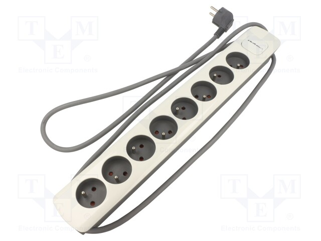 Extension lead; Sockets: 8; white-grey; 3x1,5mm2; 1.8m; 16A