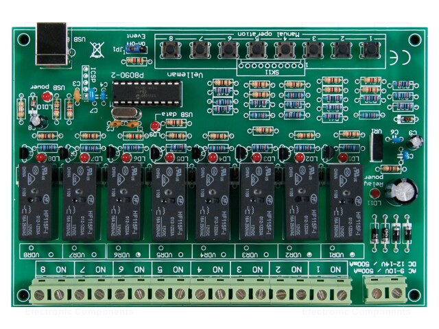 USB relay card; 12÷14VDC; Ch: 8; 9÷10VAC; 160x107mm