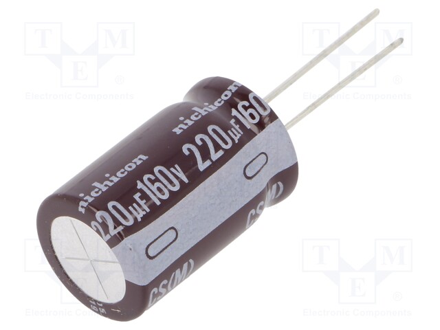 Capacitor: electrolytic; THT; 220uF; 160VDC; Ø16x25mm; Pitch: 7.5mm