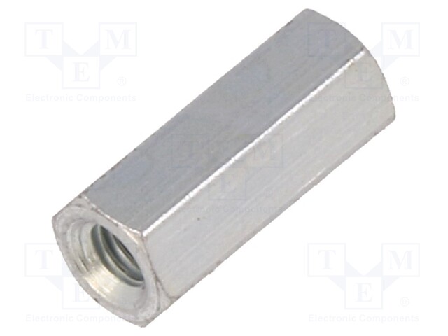 Screwed spacer sleeve; Int.thread: M3; 12mm; hexagonal; steel