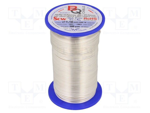 Silver plated copper wires; 1.1mm; 500g; 59m; -200÷800°C