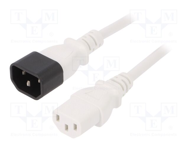 Cable; IEC C13 female,IEC C14 male; 0.5m; white; PVC; 3x0,75mm2