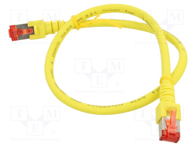 Patch cord; S/FTP; 6; stranded; Cu; LSZH; yellow; 0.5m; 27AWG