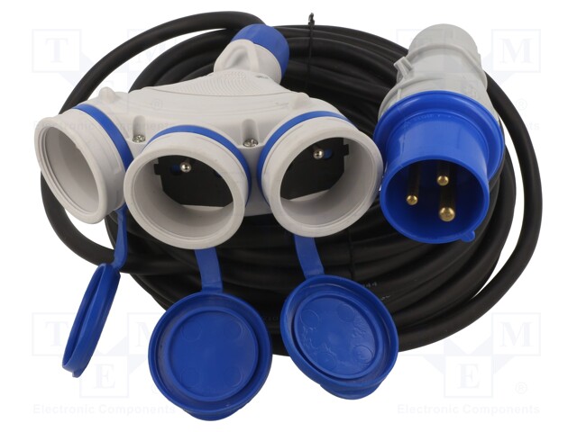 Extension lead; Sockets: 3; rubber; black; 3x2,5mm2; 15m; 16A