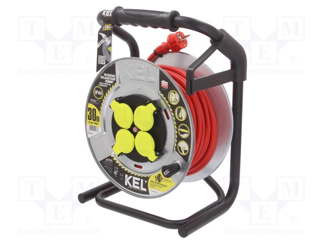 Extension lead; reel,with non-rotating sockets; Sockets: 4; red