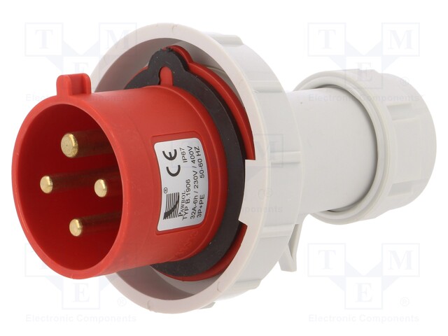 Connector: AC supply 3-phase; plug; male; 32A; 400VAC; IEC 60309