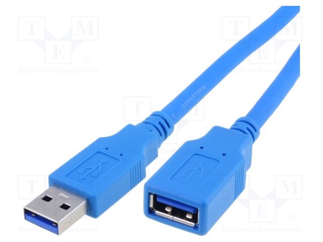 Cable; USB 3.0; USB A socket,USB A plug; nickel plated; 2m; blue