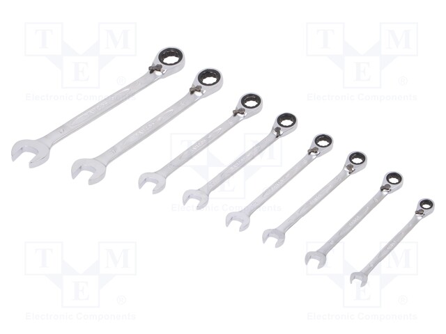 Key set; combination spanner,with ratchet; Pcs: 8