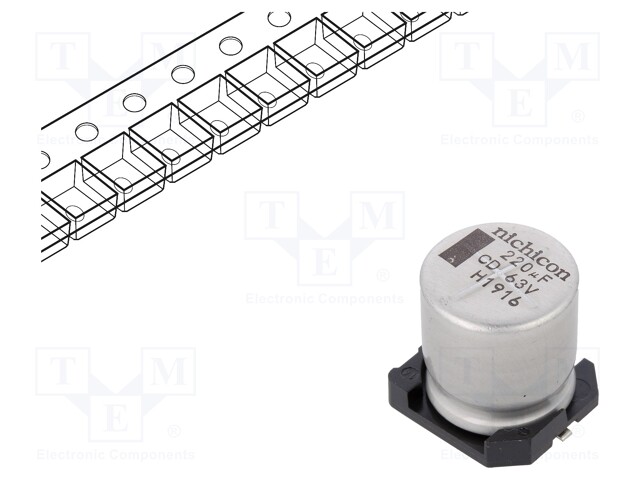 Capacitor: electrolytic; low impedance; SMD; 220uF; 63VDC; ±20%