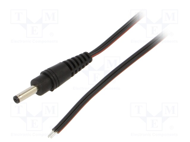 Cable; wires,DC 1,3/3,5 plug; straight; 0.35mm2; black; 0.5m