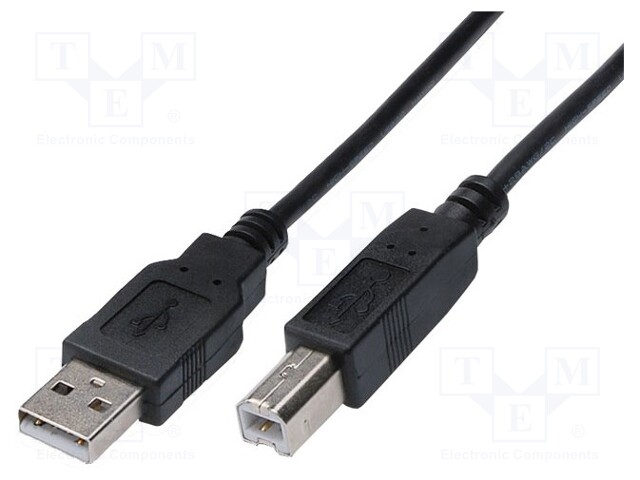 Cable; USB 2.0; USB A plug,USB B plug; nickel plated; 3m; black