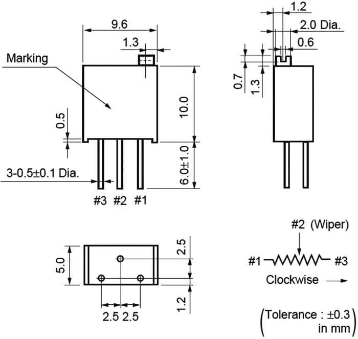 Potentiometer: mounting; vertical; 10Ω; 500mW; THT; ±10%; linear