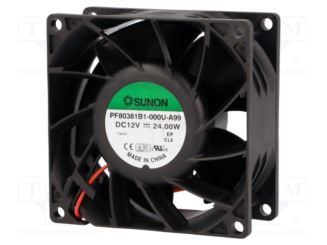 Fan: DC; axial; 12VDC; 80x80x38mm; 193.51m3/h; 66.8dBA; Len: 300mm