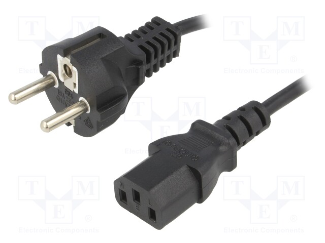 Cable; CEE 7/7 (E/F) plug,IEC C13 female; 1.5m; black; PVC; 10A