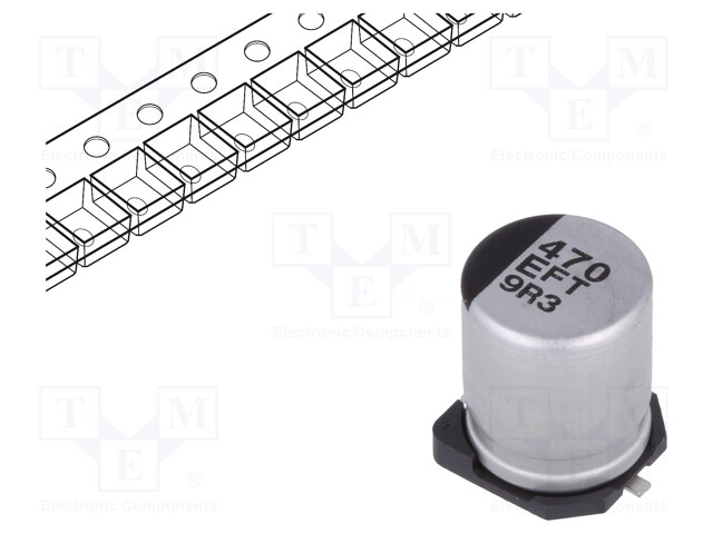 Capacitor: electrolytic; low impedance; 470uF; 25VDC; Case: F; FT