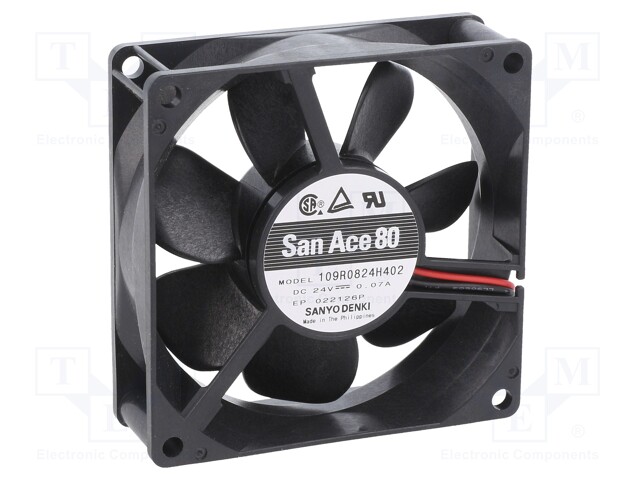 Fan: DC; axial; 24VDC; 80x80x25mm; 61.8m3/h; 29dBA; ball bearing