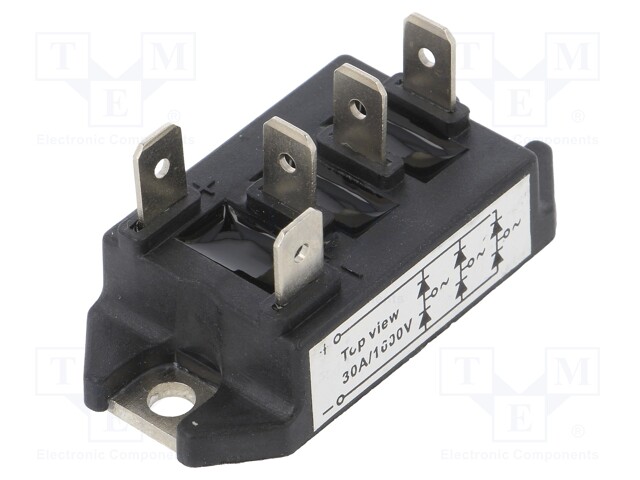 Three-phase bridge rectifier; Urmax: 1.6kV; If: 30A; Ifsm: 500A