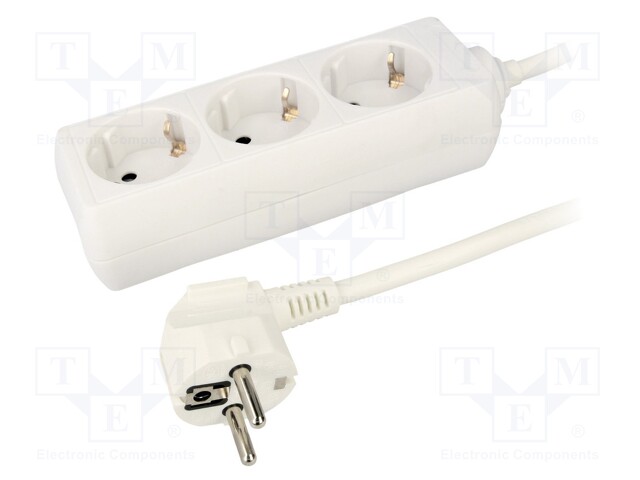 Plug socket strip: protective; Sockets: 3; 230VAC; 16A; 1.4m; IP20