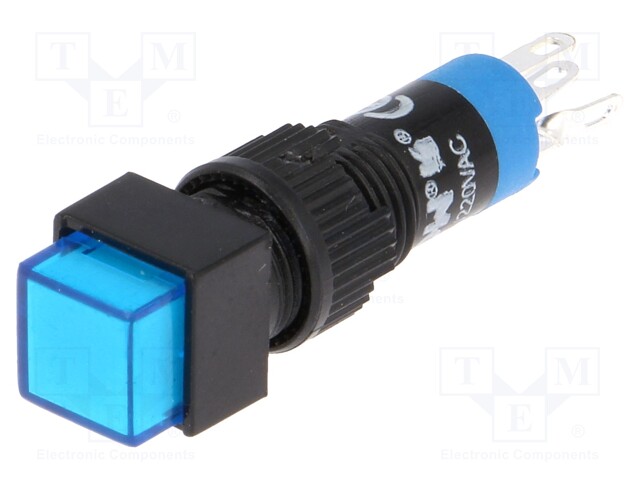 Switch: push-button; Pos: 2; SPDT; 0.5A/250VAC; 1A/24VDC; blue; blue