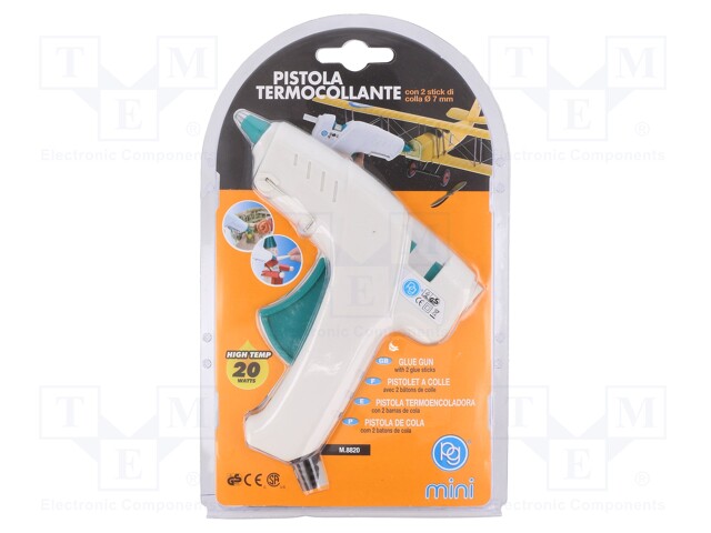 Hot melt glue gun; Ø: 7mm; 20W; Plug: EU; 230VAC