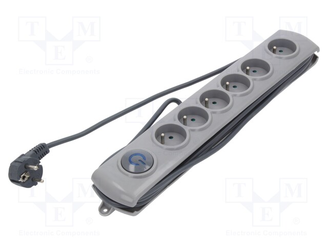 Plug socket strip: protective; Sockets: 6; 230VAC; 16A; 3m