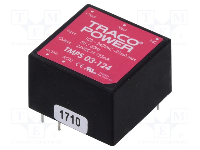 Converter: AC/DC; 3W; Uout: 24VDC; Iout: 125mA; 78%; Mounting: PCB