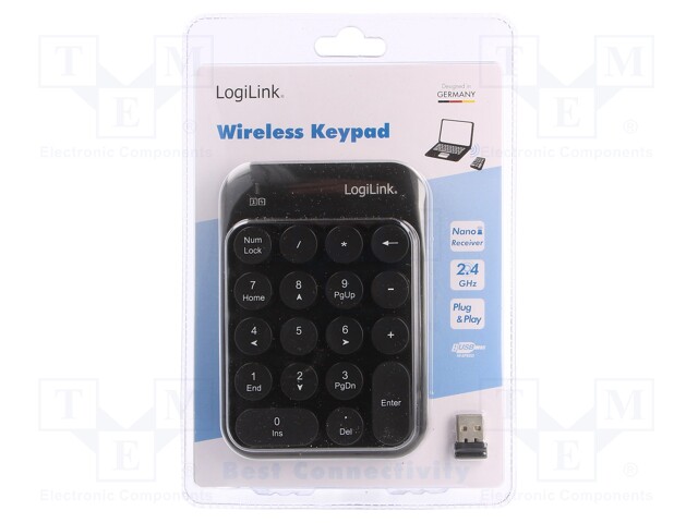 Keyboard; black; USB; wireless; 10m