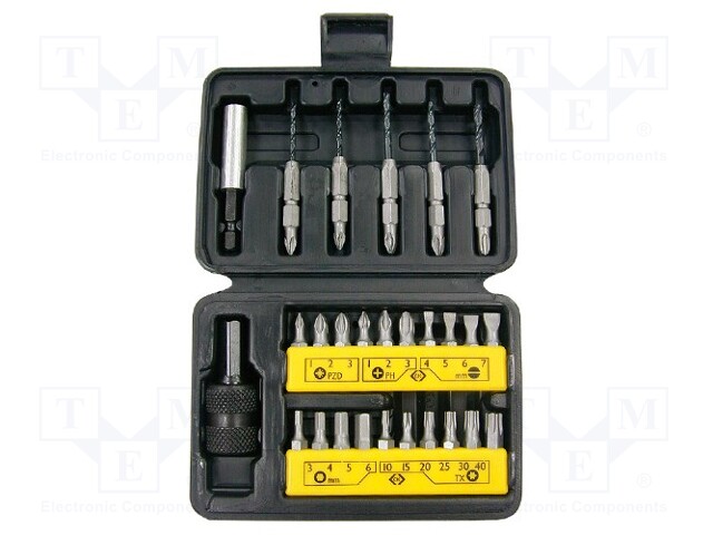 Screwdriver bits; Pcs: 27; Package: plastic box; 25mm