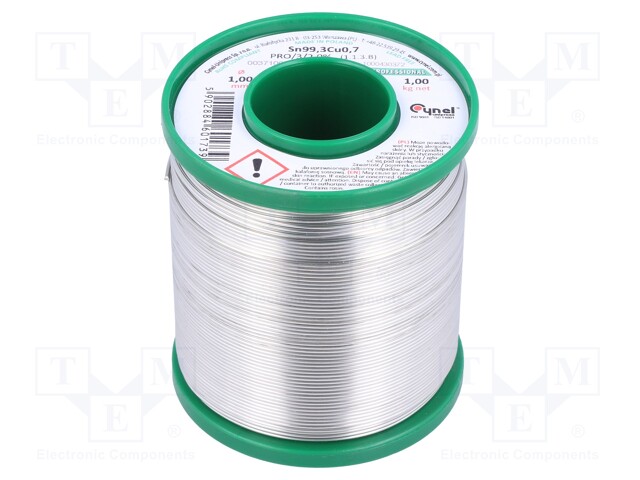 Soldering wire; Sn99,3Cu0,7; 1mm; 1kg; lead free; Package: reel