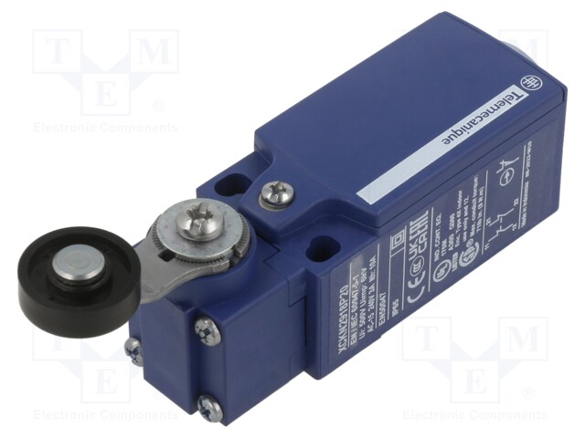 Limit switch; lever R 35,5mm, plastic roller Ø19mm; NC x2; 10A