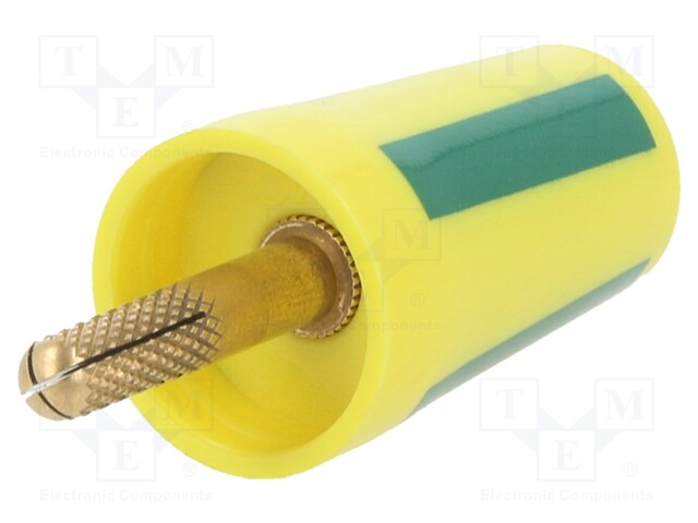 Adapter; 4mm banana; 32A; yellow-green; gold-plated; 42mm