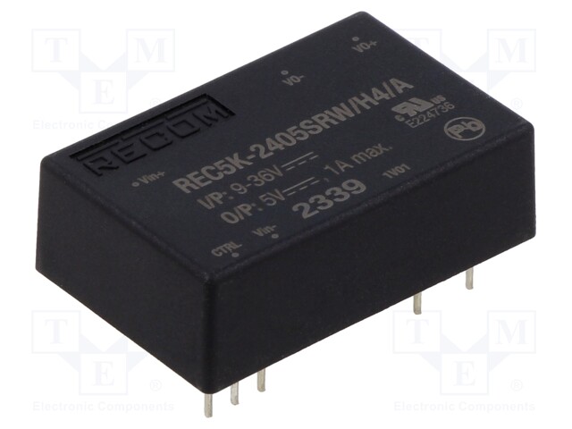 Converter: DC/DC; 5W; Uin: 9÷36V; Uout: 5VDC; Iout: 1A; DIP24