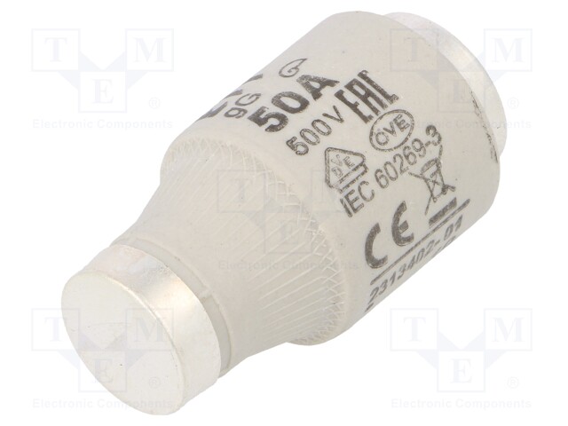 Fuse: fuse; gG; 50A; 500VAC; 500VDC; ceramic; DIII; D