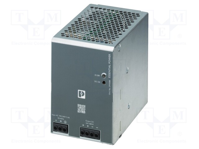 Power supply: switched-mode; for DIN rail; 480W; 24VDC; 0÷20A